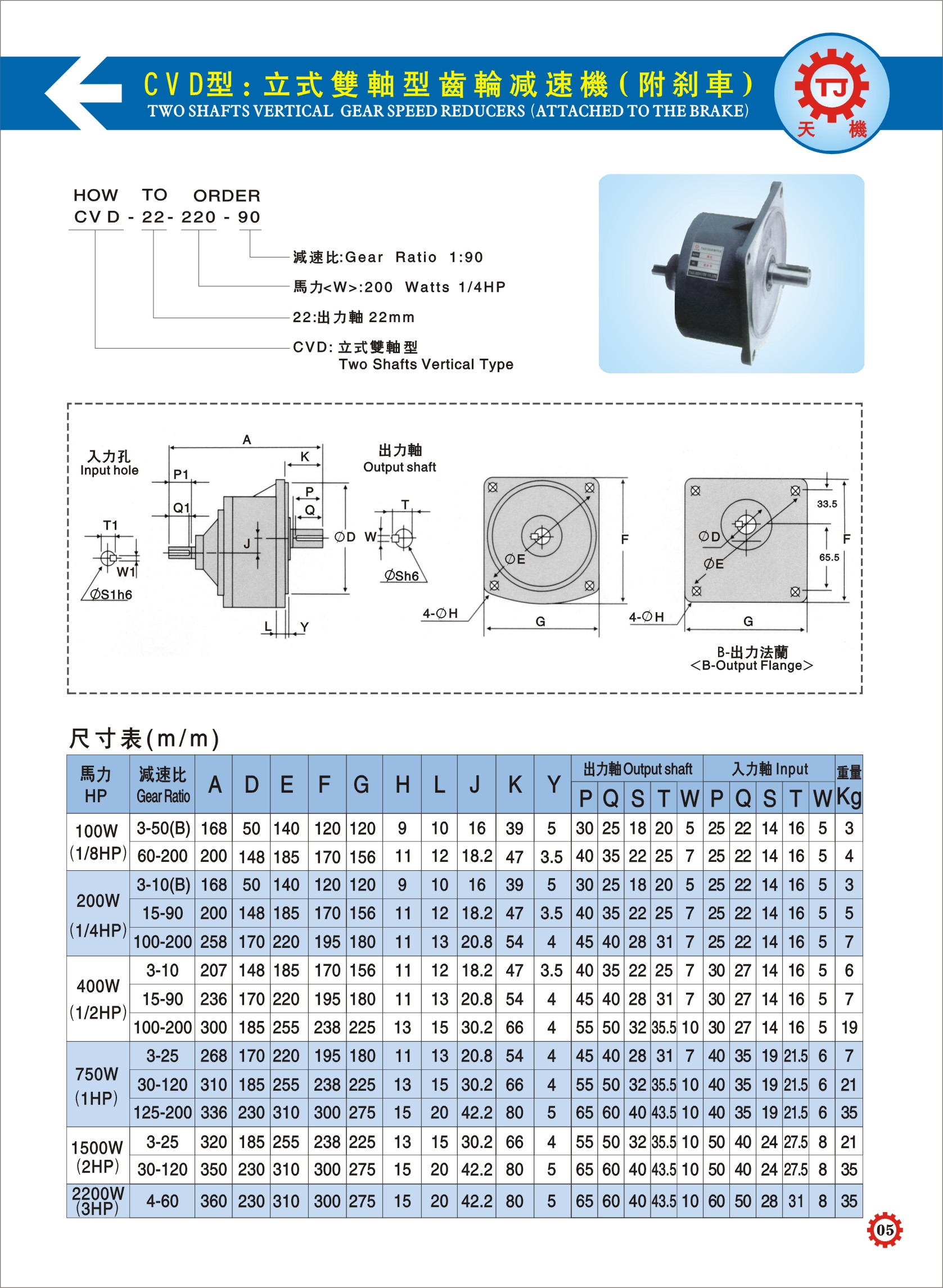 雙軸齒輪減速機參數(shù)圖